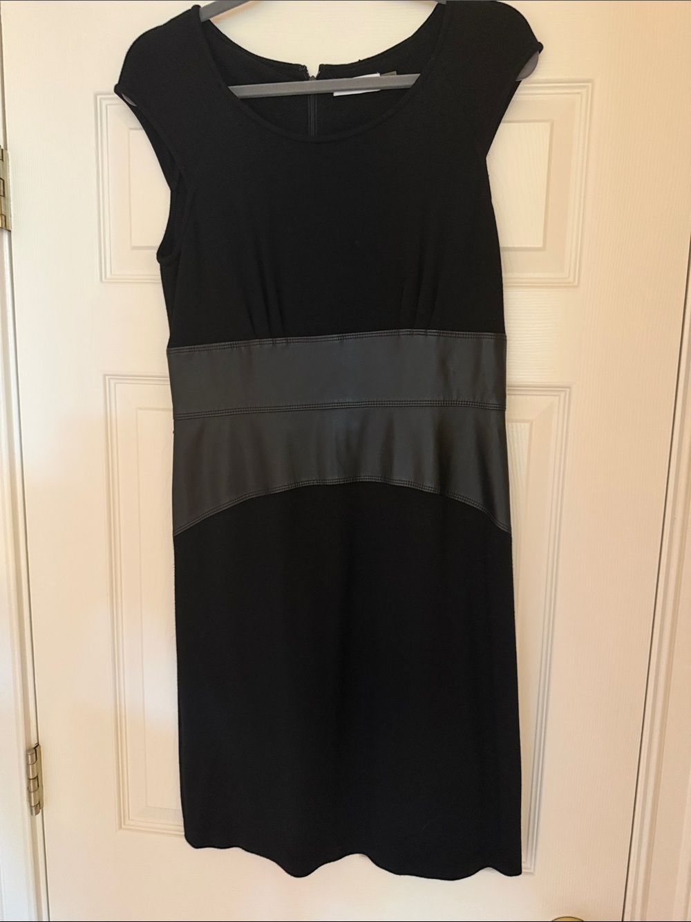 Calvin Klein Black Sheath Dress with Faux Leather Waistband